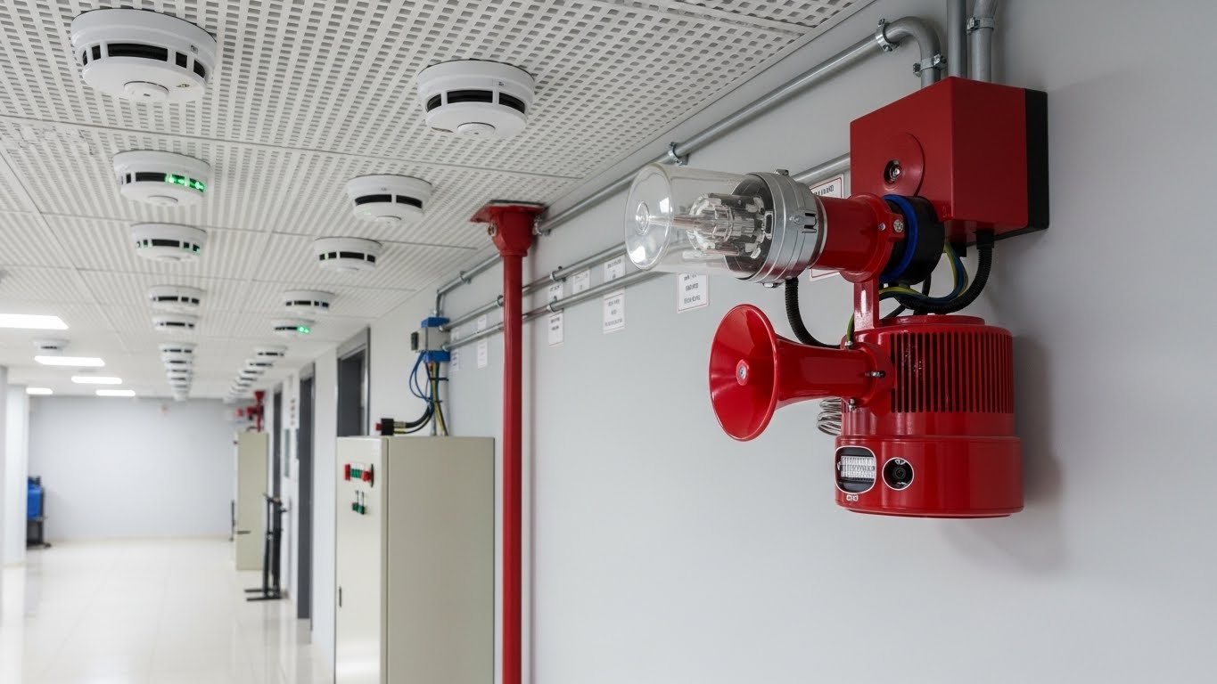 sistema de alarme de incêndio instalado em edificação comercial