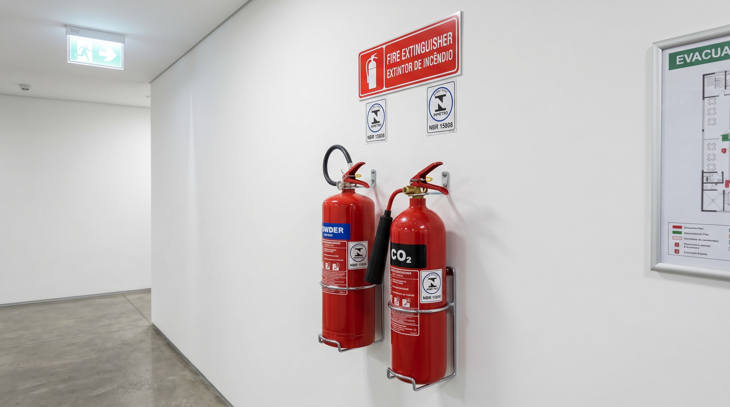 Extintores de incêndio instalados corretamente